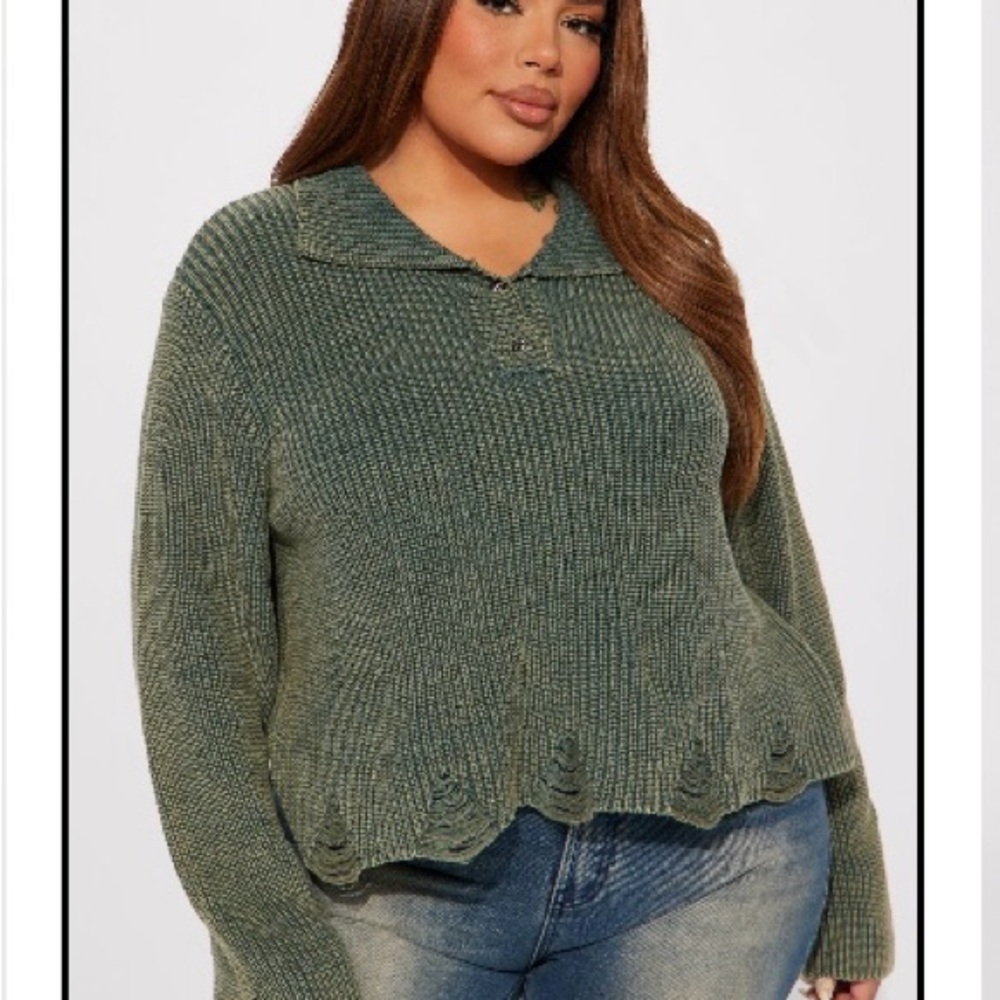 NWOT Fashion Nova Olive Green Knit Sweater Top - Picture 2 of 10